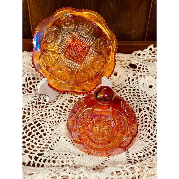 Vintage Indiana Carnival Glass Heirloom Series Sunset Red Butter Dish 1970s - Picture 6 of 12